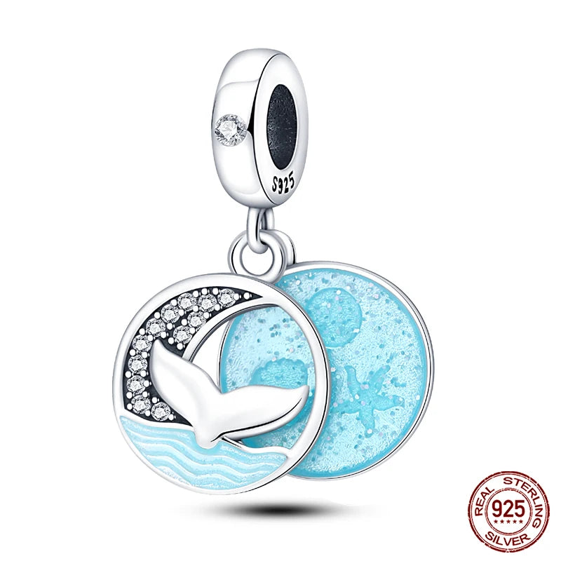 Blue Ocean Series 925 Sterling Silver Turtle Crab Mermaid Charms for 3mm Bracelet