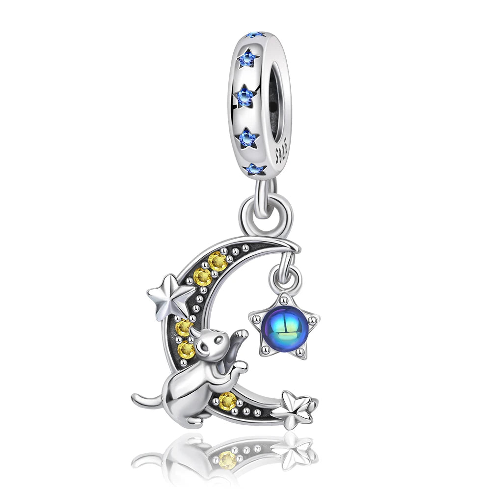 2025 Hot Sale 925 Sterling Silver Moon, Star & Cat Dangle Charm Bead | Fit Pandora Bracelet