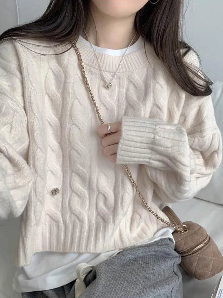 Soft Knit Sweater Women’s Top – Lazy Sleeve Inner Wear | Autumn Winter New Arrival Twist Cotton Long Sleeve Round Neck