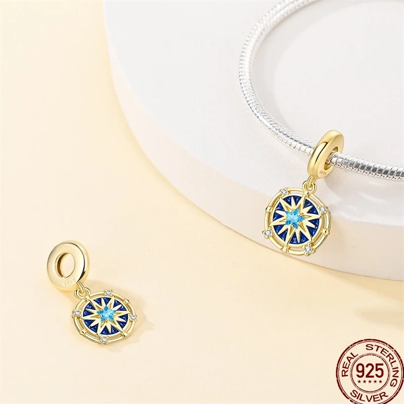 925 Sterling Silver Golden Zircon Saturn Flower Butterfly Charm Bead Fit 3MM Original Bracelet Women DIY Jewelry