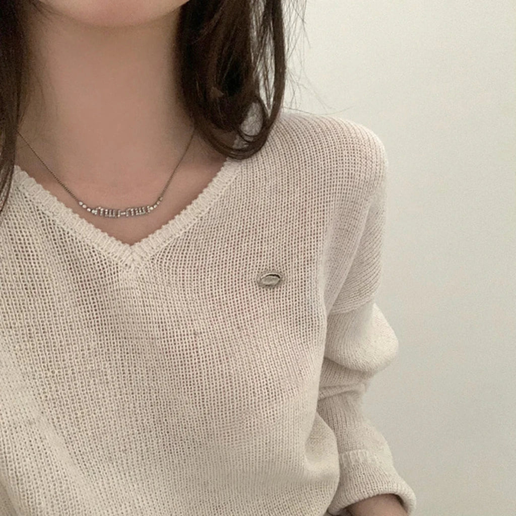 Loose Women’s Knitwear V-Neck Long Sleeve T-Shirt – Casual Comfortable Fashionable Autumn Top New Arrival