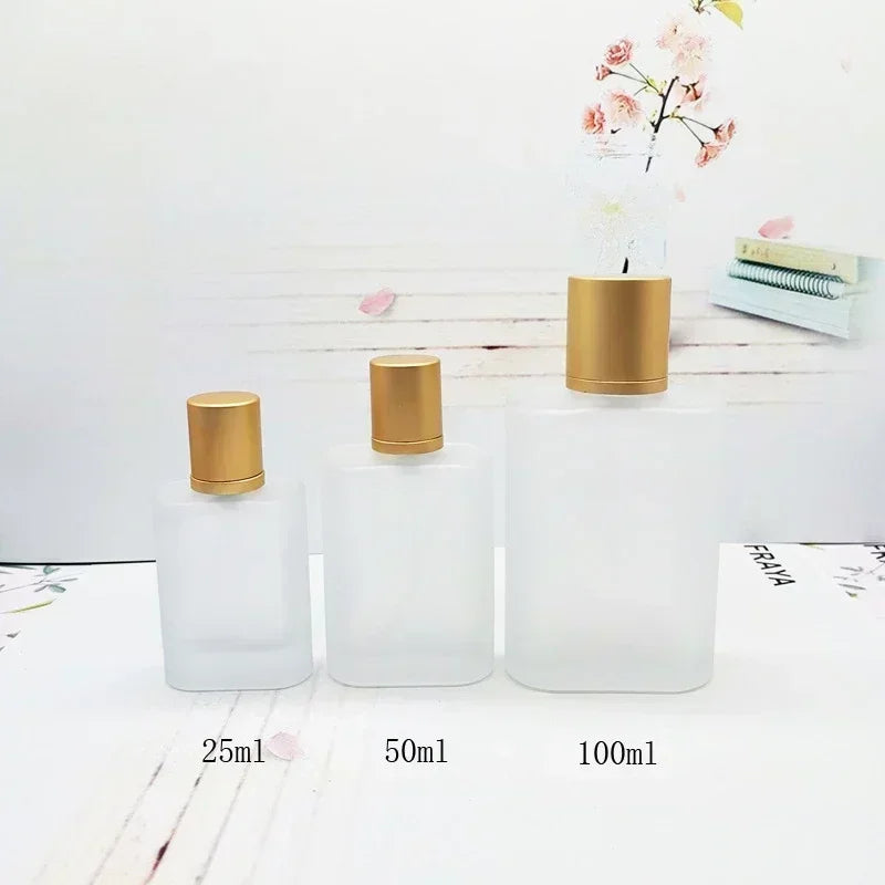 25/50/100ml Sandblasted Glass Perfume Bottle – Empty Refillable Screw Top Spray Bottle | Fine Mist Makeup Liquid Dispenser