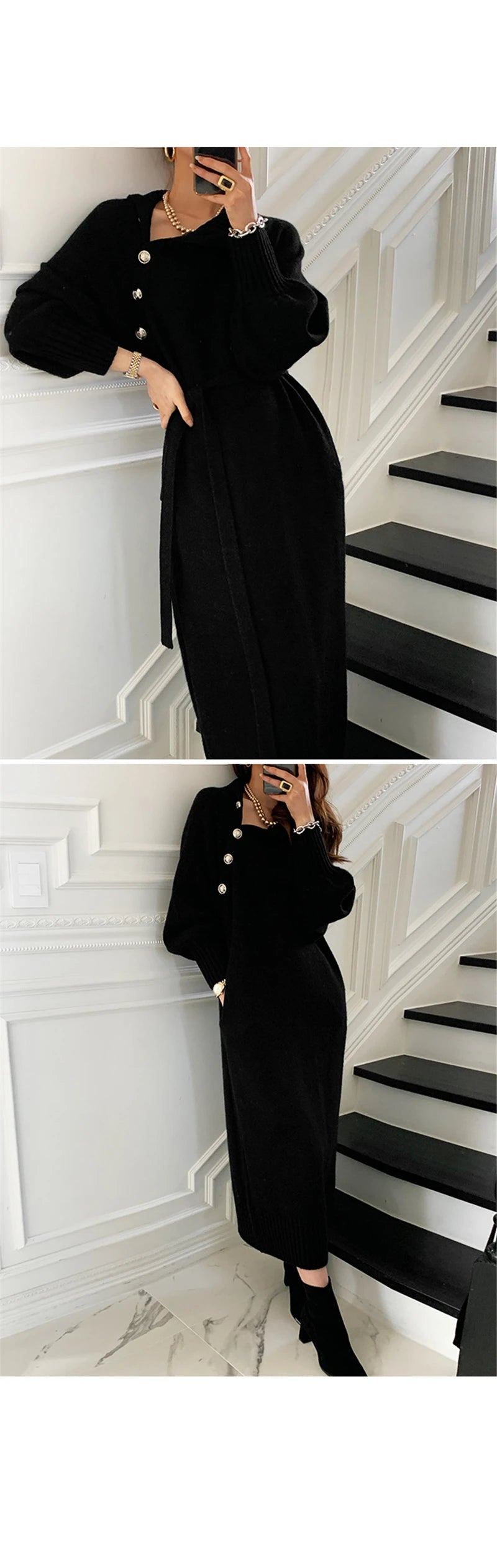 Autumn Winter Women's Knitted Midi Dress 🧶 Luxury Base Layer Ladylike Camere Inner Match Dress ❄️ Elegant Cozy Fashion