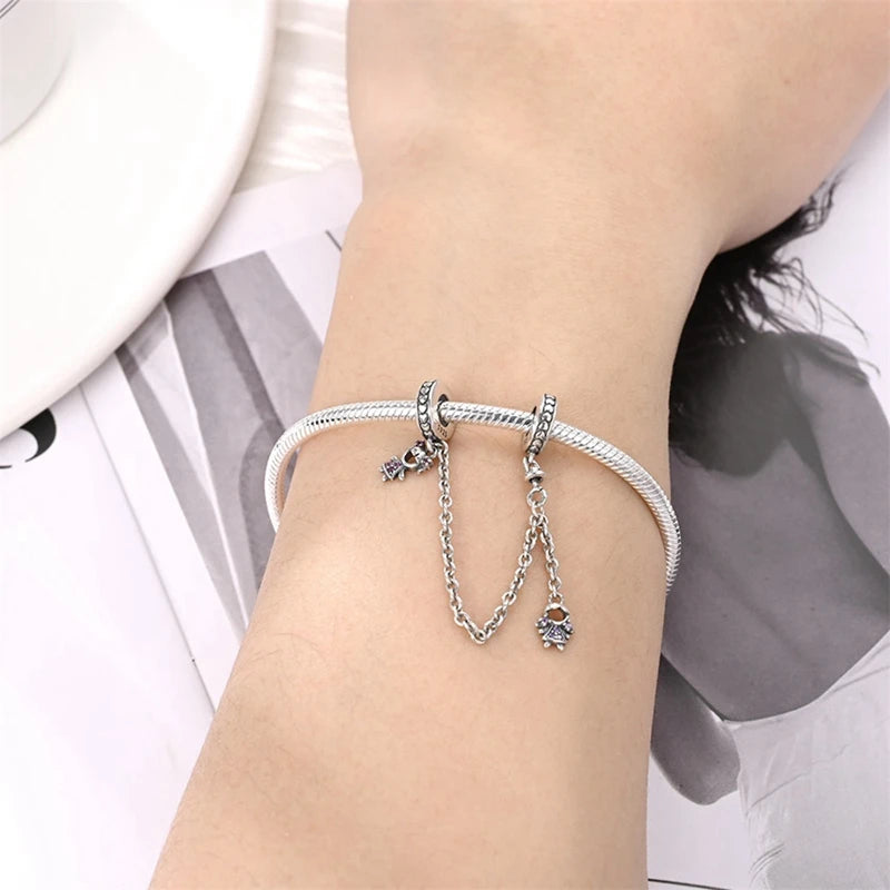 925 Sterling Silver Star Moon Safety Chain Charm | Pandora Fit Jewelry