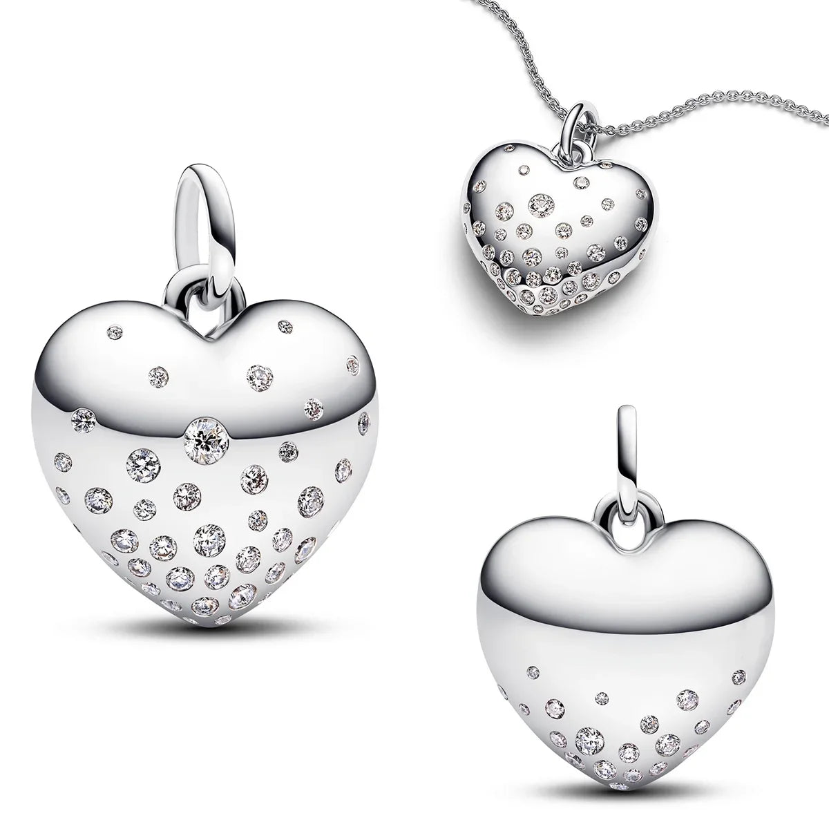 925 Sterling Silver Golden Round Necklace & Bow Earrings Set | Stars, Moon & Heart Charms Beads Women Jewelry Gift