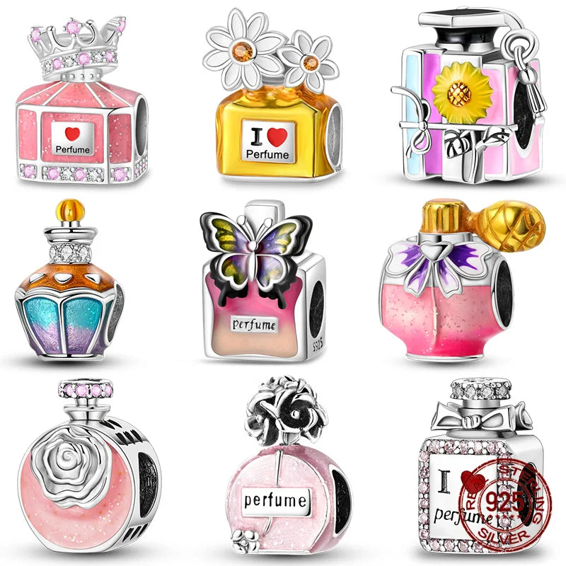 925 Sterling Silver Perfume Bottle Charm Bead – Fits Pandora Bracelet DIY Jewelry Gift for Women