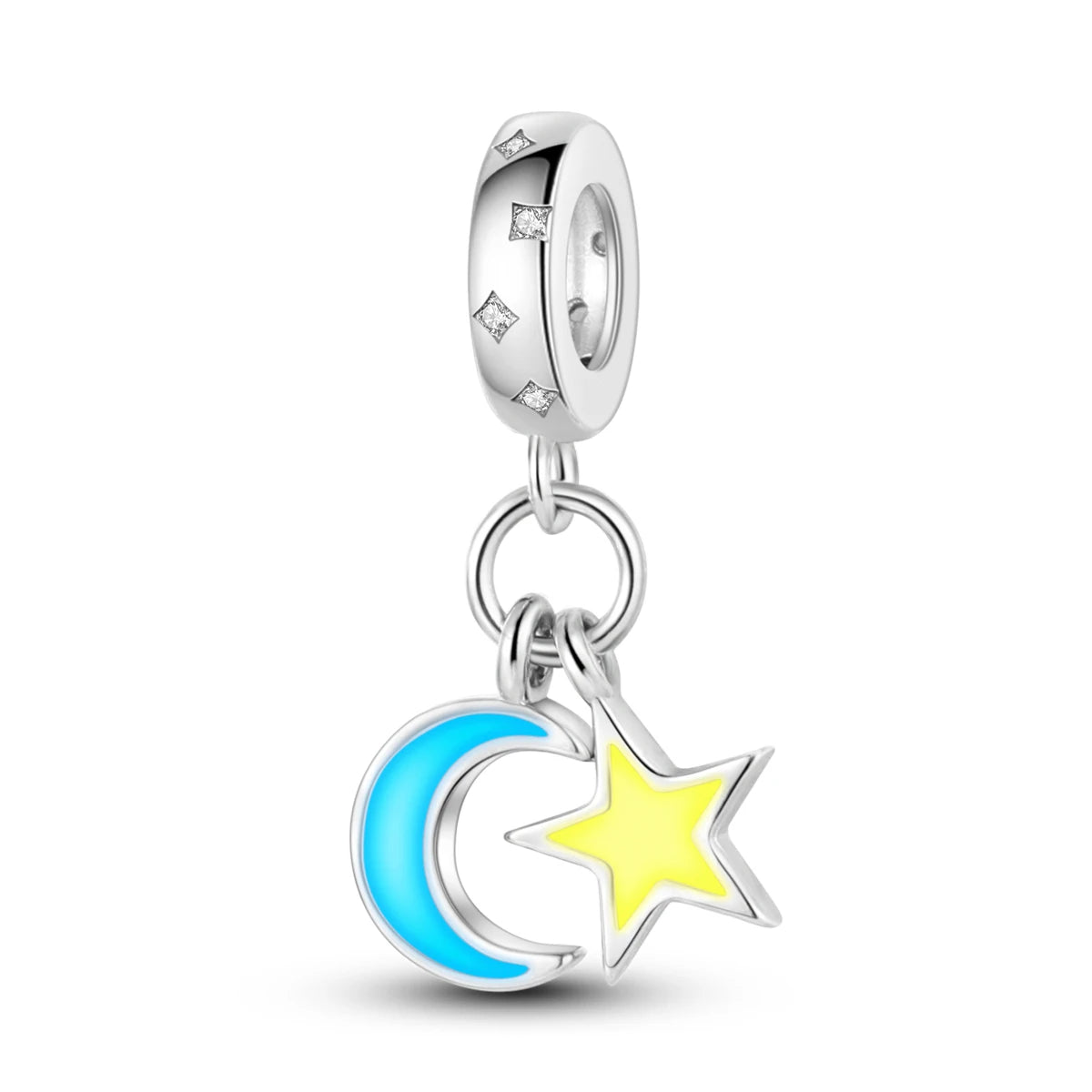 Silver Plated Colorful Glowing Moon & Stars Rainbow Dangle Charms | Fit Original Bracelet & Necklace | Women’s Jewelry Beads