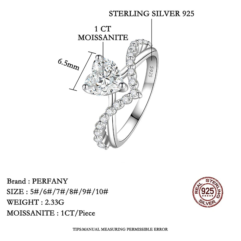 PERMANY 1CT Heart Cut Moissanite Ring for Women – S925 Sterling Silver Luxury Wedding Jewelry