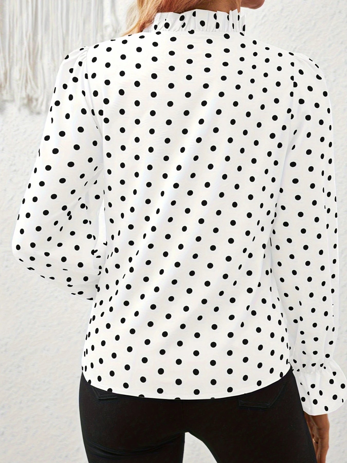 Women’s Polka Dot V-Neck Chiffon Shirt – Puff Sleeve Retro Sweet Slimming Long Sleeve Top 🌸✨