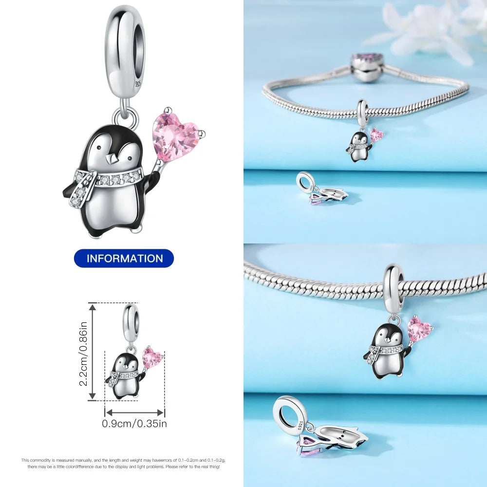 925 Sterling Silver Cute Panda & Penguin Charm Bead | Fun Animal Pendant for Women DIY Bracelet Jewelry Gift