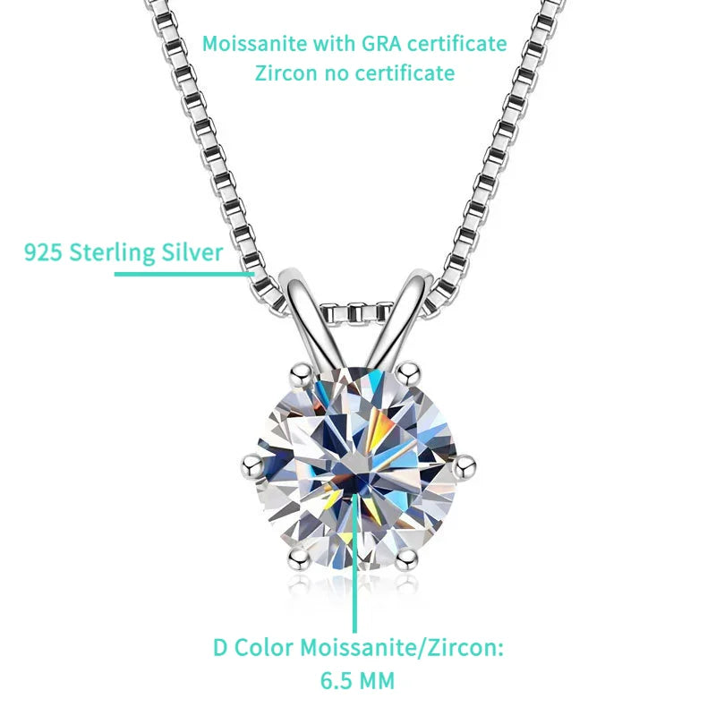 TY 1ct Moissanite Pendant Necklace – S925 Sterling Silver Solitaire Chain for Women