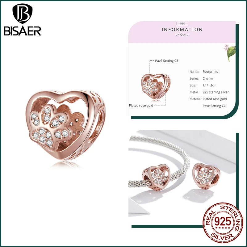 BISAER 925 Sterling Silver Dog Charm | Cute Dachshund Pet Bead Pendant for Women’s DIY Bracelet Jewelry