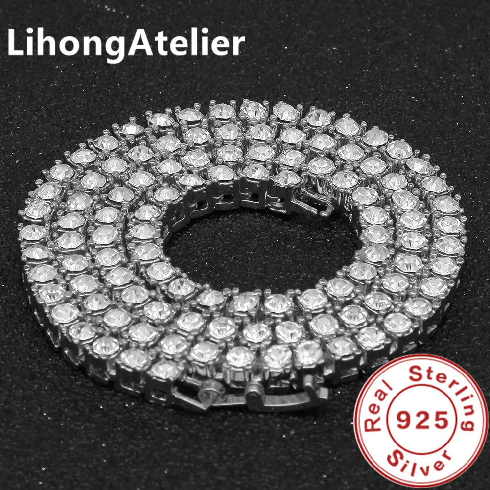 925 Sterling Silver 6mm AAA Zircon Tennis Necklace – Unisex Luxury Jewelry Gift for Women & Men