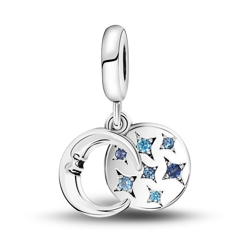 Silver Plated Colorful Glowing Moon & Stars Rainbow Dangle Charms | Fit Original Bracelet & Necklace | Women’s Jewelry Beads