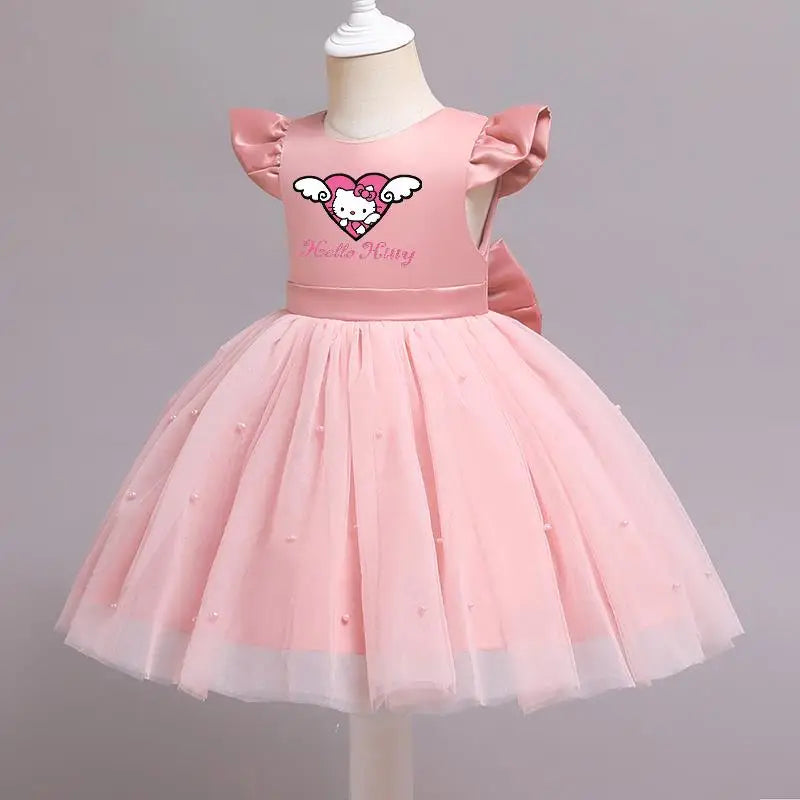 Hello Kitty Girls Lace Tulle Tutu Dress – Sleeveless Princess Wedding & Party Gown for Kids
