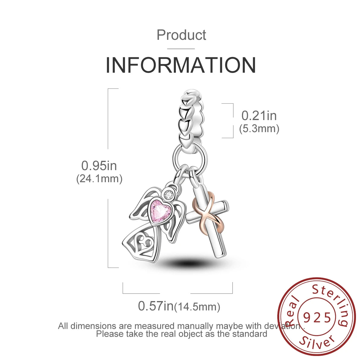 925 Sterling Silver Pink Zircon Heart Cross Charm | Fits Pandora Original Bracelet | Women’s Pendant DIY Jewelry Gift