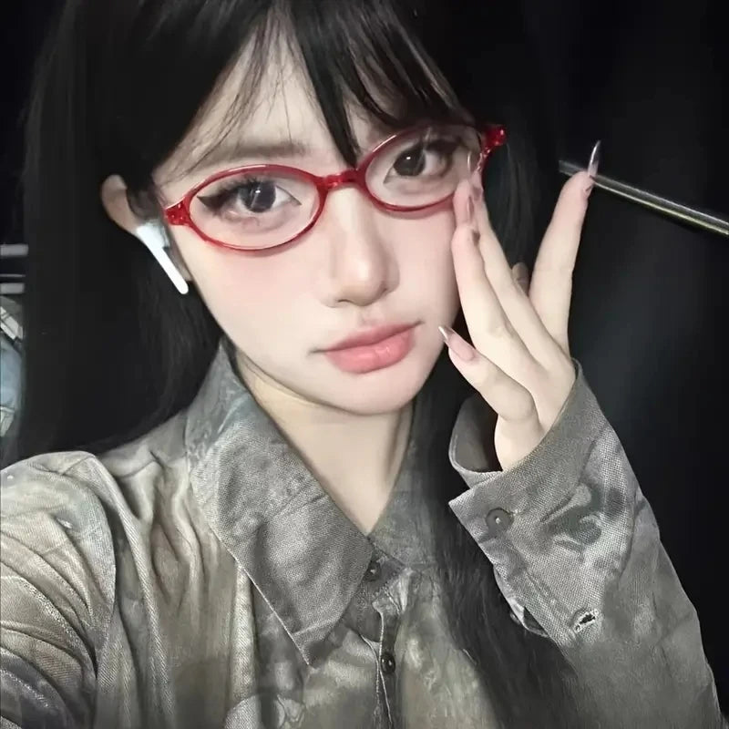 Japanese Korean Small Oval Frame Glasses – Women Retro Harajuku Eyeglasses | Clear Blue Light Blocking Spectacle Eyewear