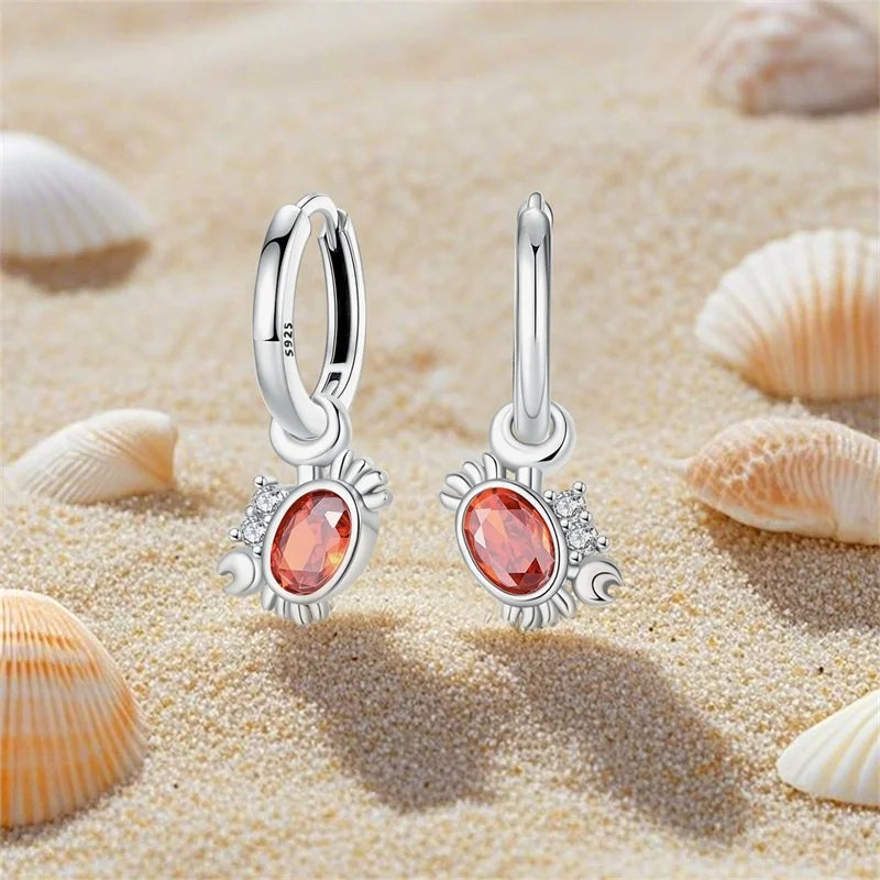 New Original 925 Sterling Silver Sweetheart Bow & Crab Ocean Earrings | Donut Zircon Round Design Women’s Fine Jewelry