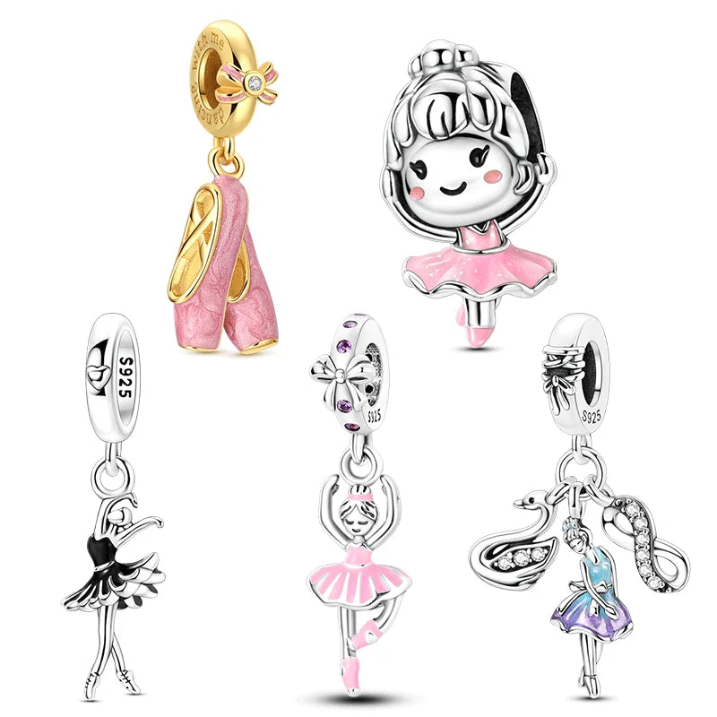 925 Sterling Silver Black Swan Ballerina Pendant Charm for Women DIY Bracelet Jewelry