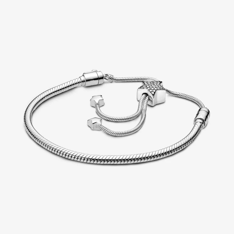 100% 925 Sterling Silver Adjustable Snake Bone Chain Charm Bracelet for Women | Original DIY Jewelry