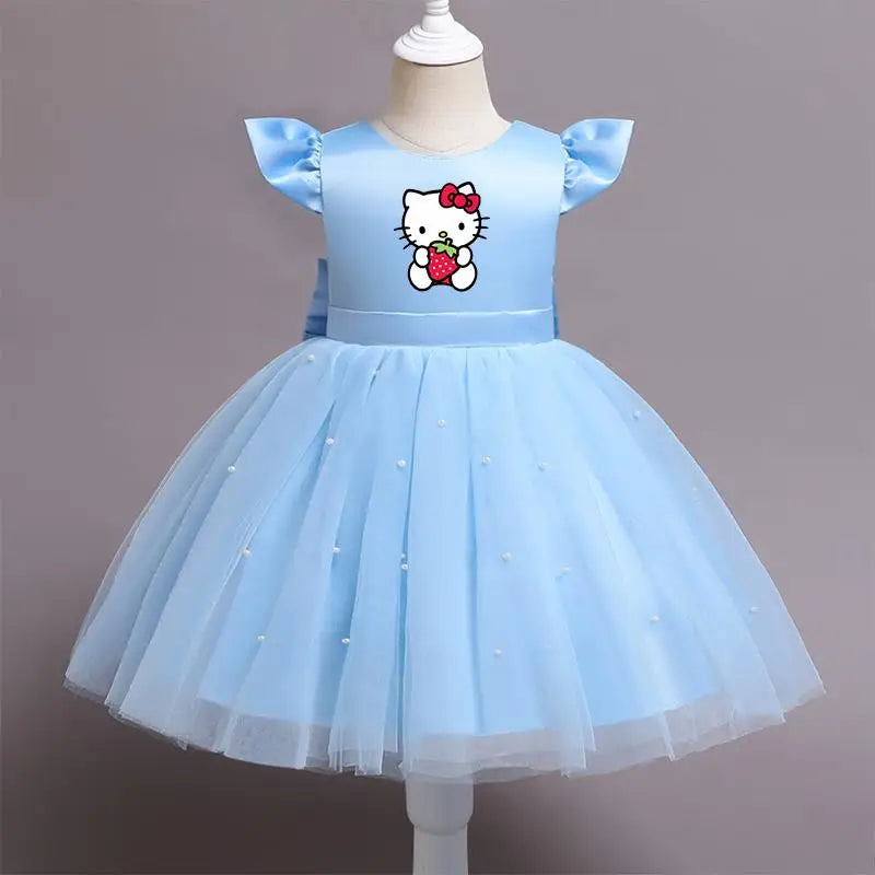 Hello Kitty Girls Lace Tulle Tutu Dress – Sleeveless Princess Wedding & Party Gown for Kids