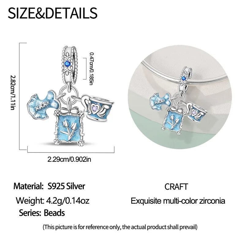 925 Silver Plated Magic Mirror Princess Angel Pink Charm Beads | Fits Original Pan 925 Bracelet | Exquisite DIY Jewelry