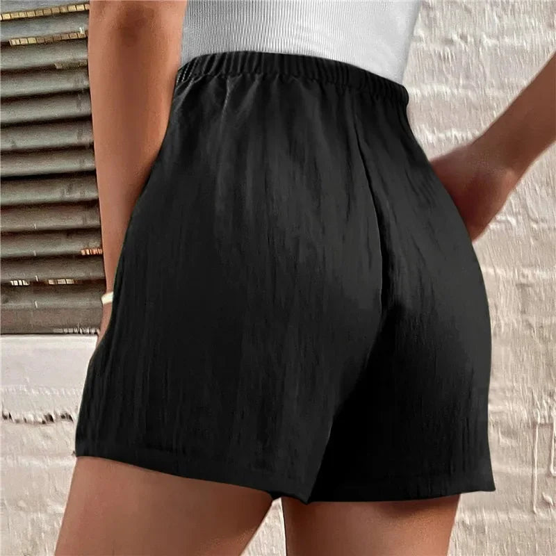 ☀️ Cotton Linen Women's Sport Shorts 🩳 Summer High Waist Solid Black Shorts 👖 Fashion Plus Size Casual Short Pants
