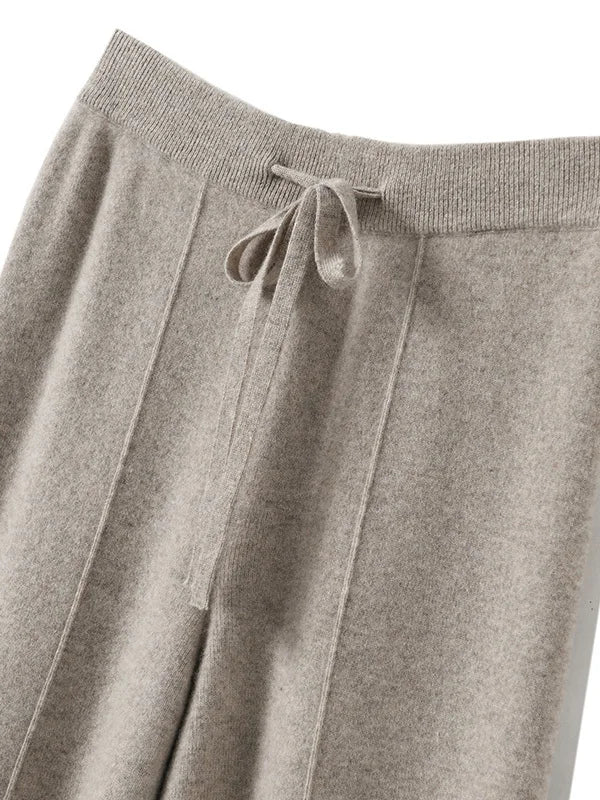 High Waist Knitted Wool Wide Leg Pants – Extended Length Drawstring Casual Loose Slimming Trousers for Autumn & Winter