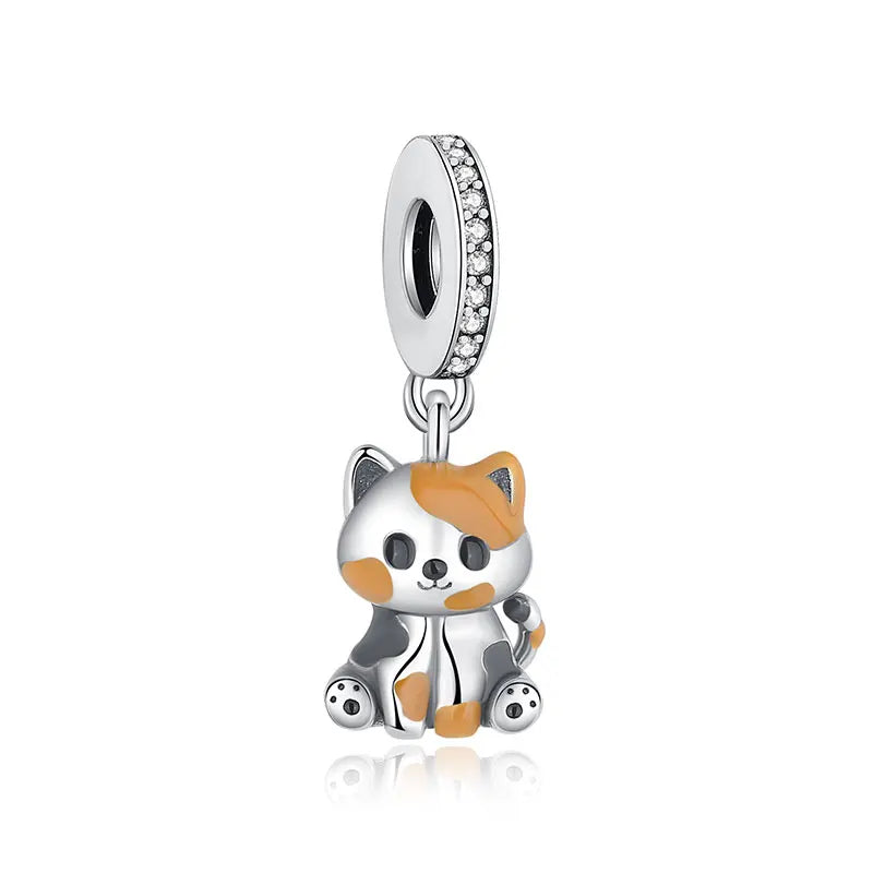 Original Sterling Silver Pet Paw Charm | Love Dog Cat Print Beads for Pandora Bracelets & DIY Jewelry