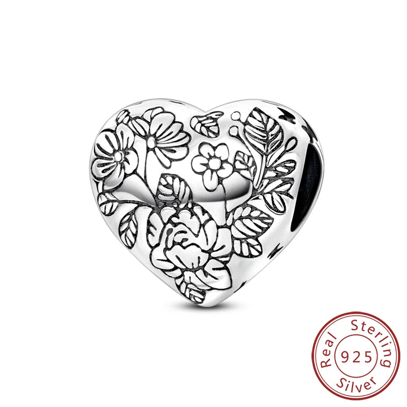 New Love Heart Shaped 925 Sterling Silver Charms – Family & Friendship Charm Beads Fit Original Bracelets for Women