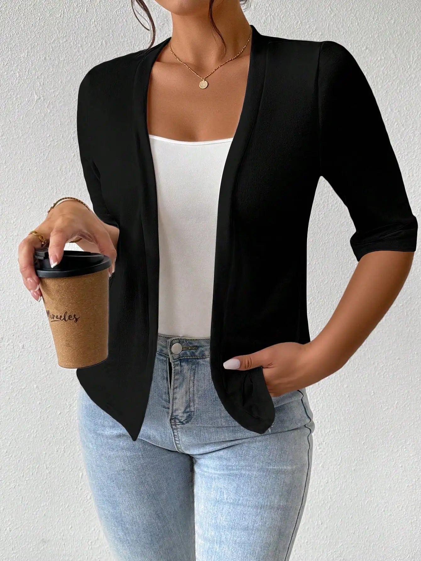 Women’s Autumn Solid Color Cardigan – Elegant Half Long Sleeve Work & Casual Top 🍂👚