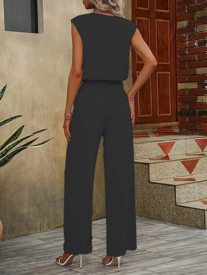 2025 Summer Women’s Casual Set – Sleeveless V-Neck Loose Top + Tie-Waist Wide-Leg Pants ☀️👚👖