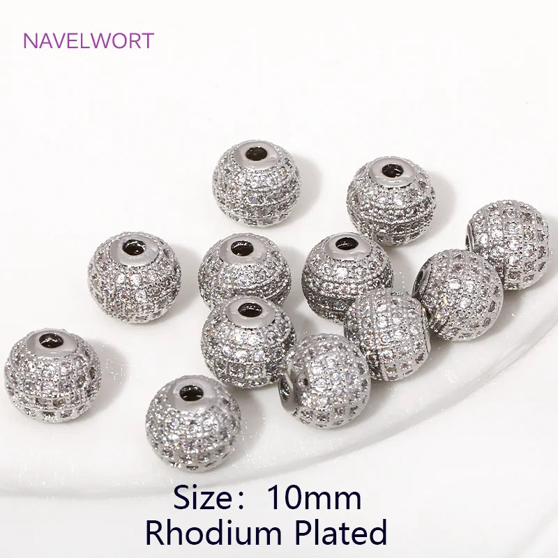 18K Gold Plated Zircon Round Spacer Beads | Brass Bracelet Beads for Jewelry Making | DIY Bead Separators Accessories