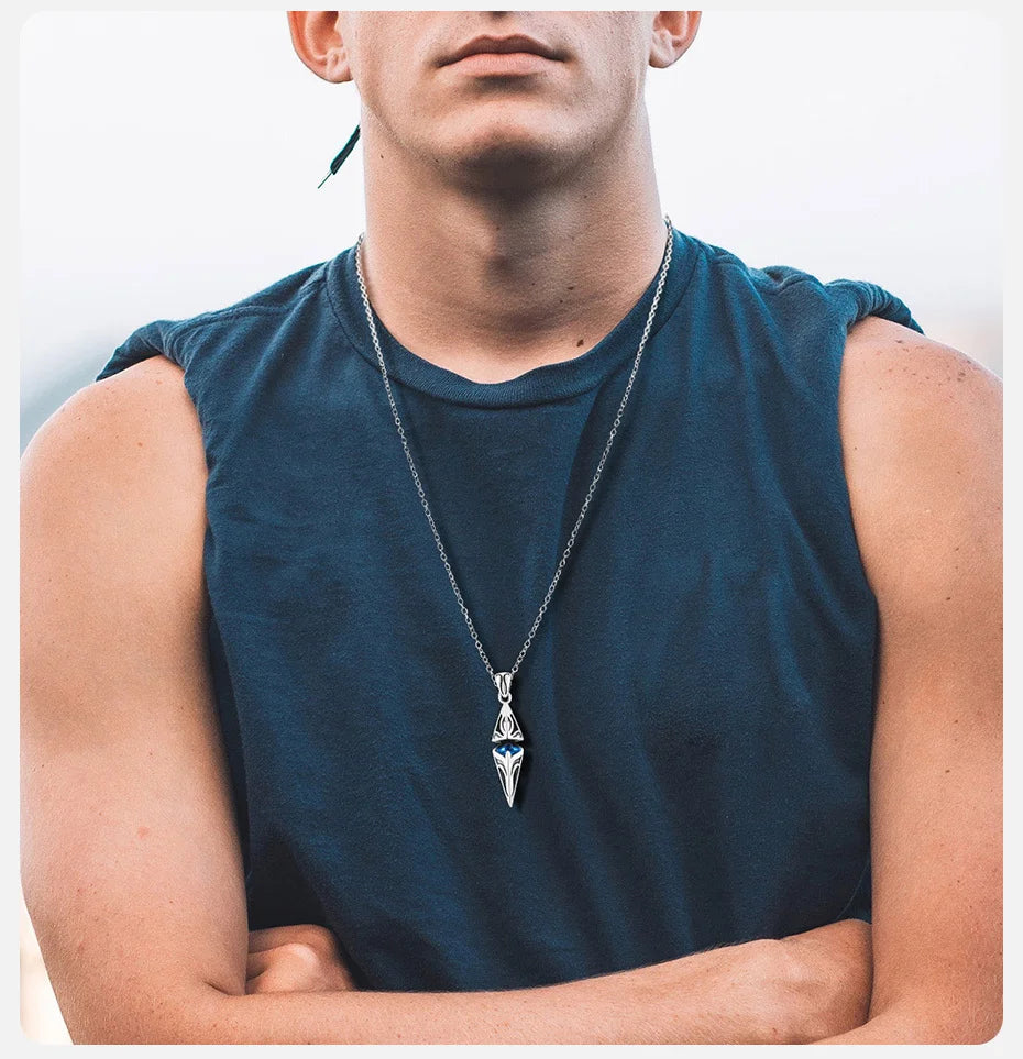 Vnox Stylish Blue Stone Necklace for Men | Stainless Steel Cube Pendant | Geometric Collar Jewelry Gift for Him