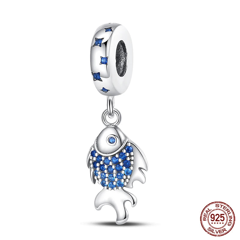 Blue Ocean Series 925 Sterling Silver Turtle Crab Mermaid Charms for 3mm Bracelet