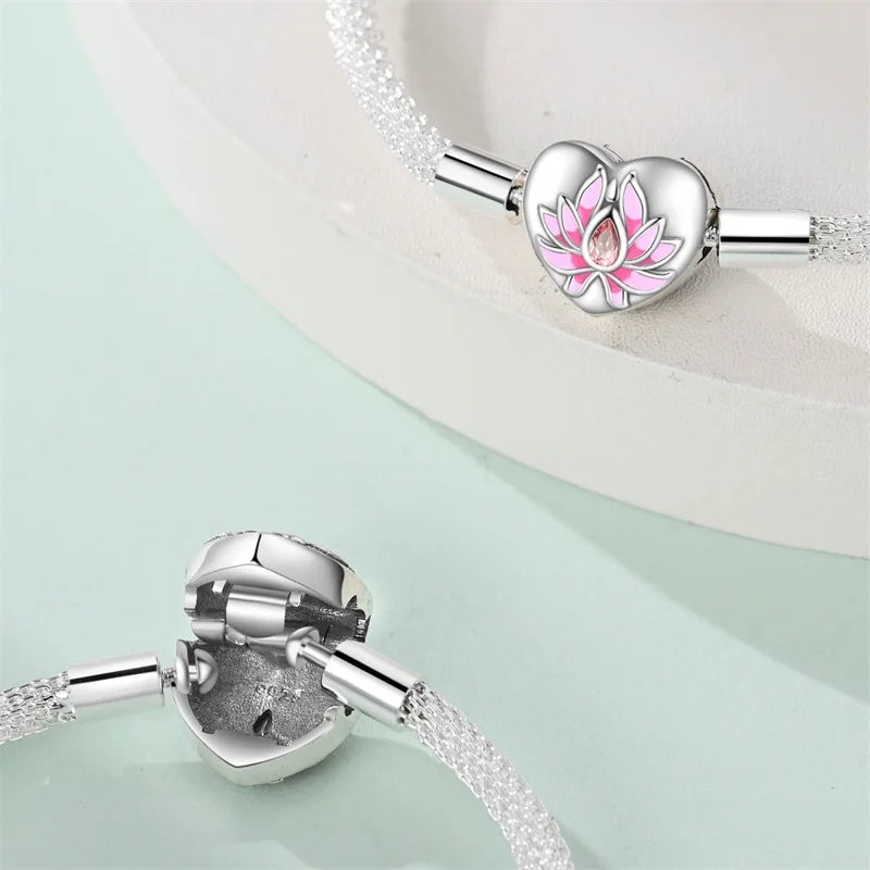 925 Sterling Silver Heart Moon Sun Clasp Charm Bracelet | 17–20CM Original Bracelet for Women | Fits Pandora DIY Beads Jewelry