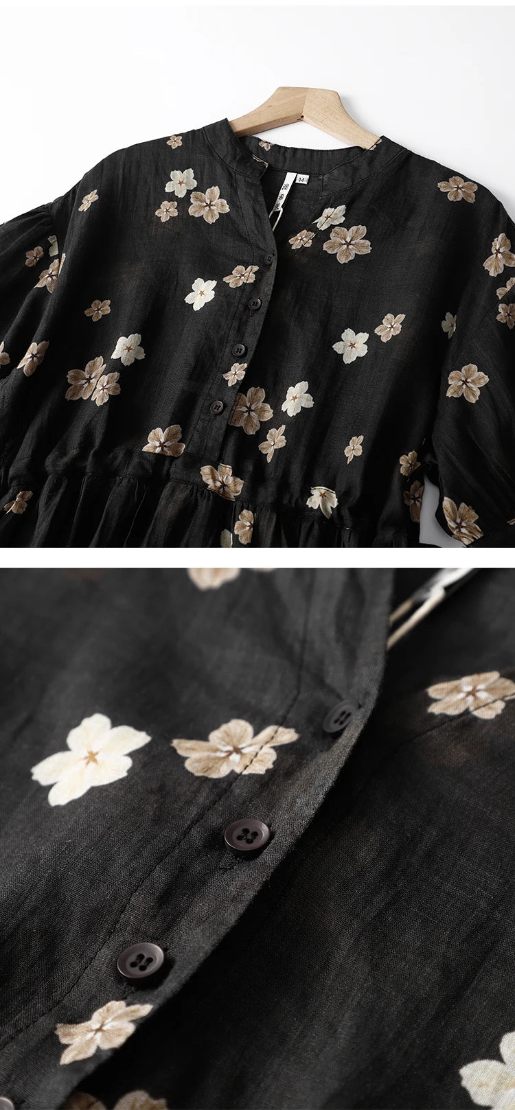 Elegant Hemp Floral Print Maxi Dress – Women's Summer Travel Gown, A-Line Midi Skirt, Chic Lightweight Long Dress