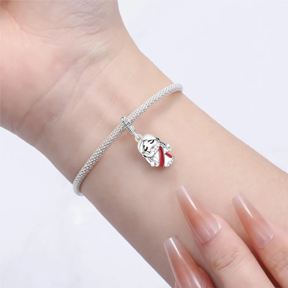 925 Sterling Silver Jesus Religious Symbol Charm Bead | Faith Pendant for Original Bracelet DIY Jewelry Gift