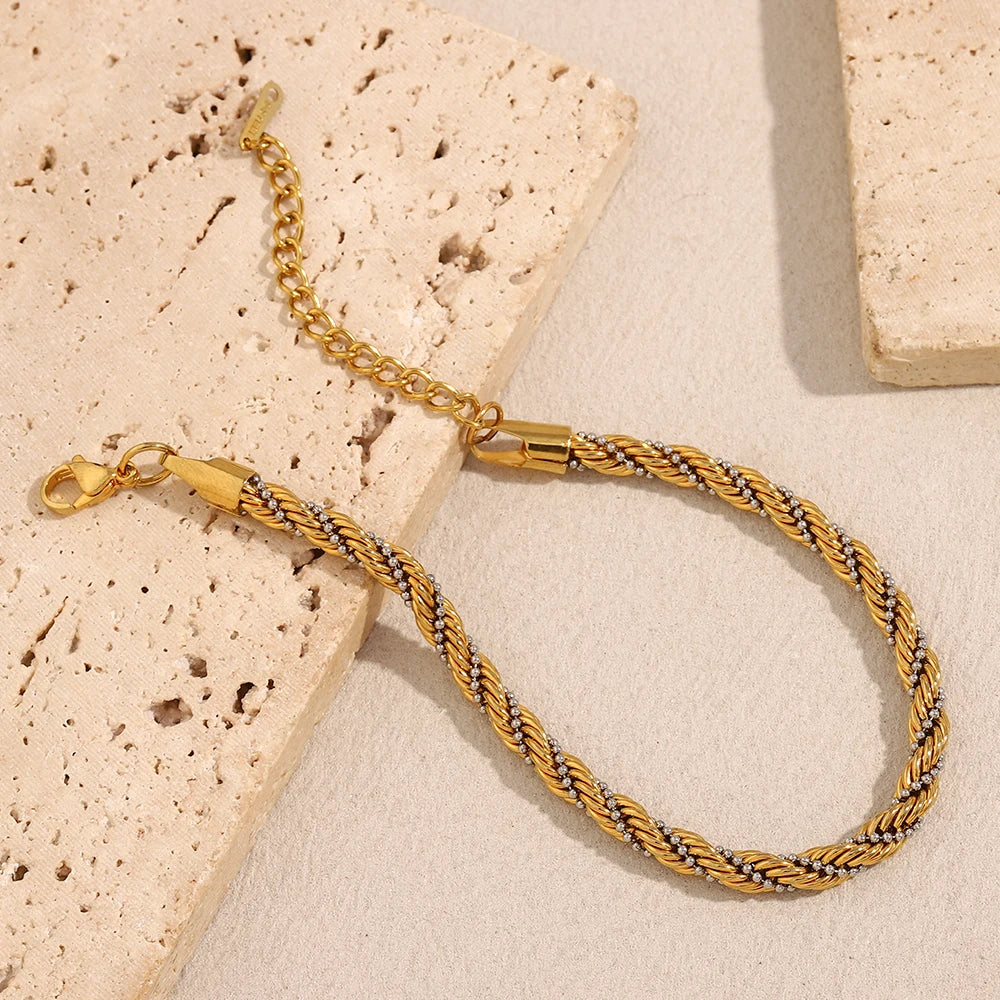 E.B.belle Mixed Color Twisted Clip Bead Bracelet | PVD Plated Stainless Steel Women’s Anklet Chain Jewelry Accessory