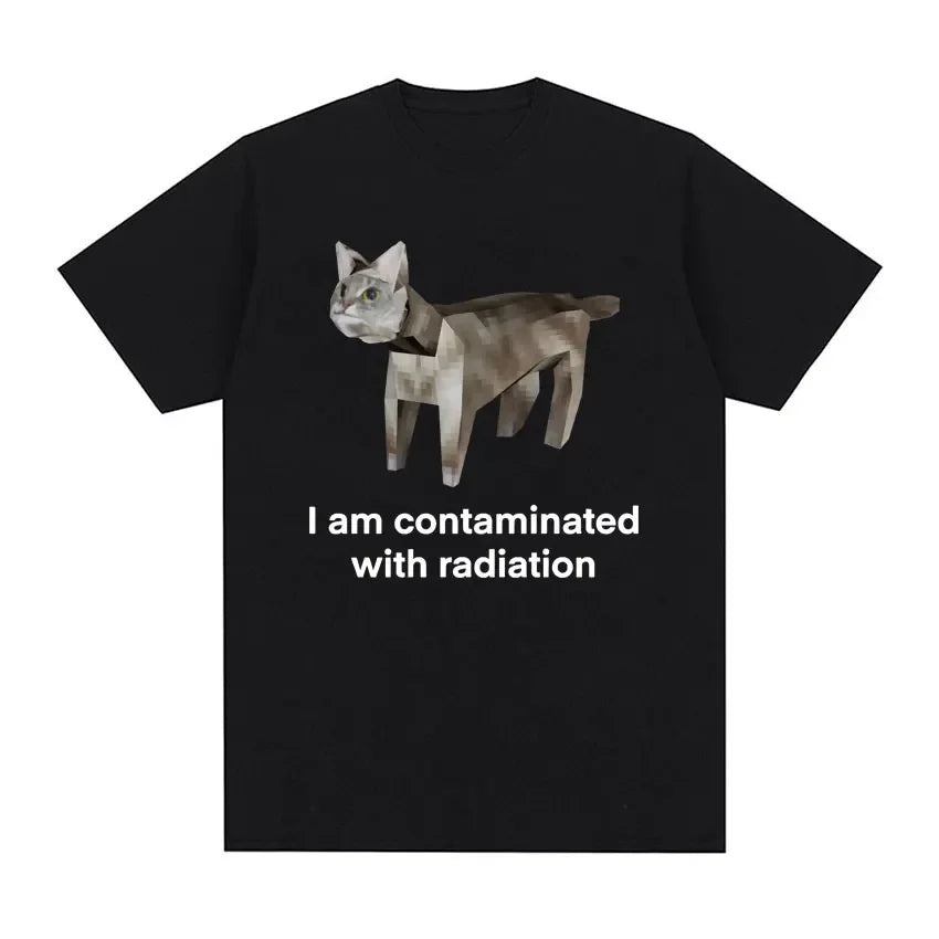 “I Eat Cement” Cursed Cat T-Shirt | Funny Meme Women’s Short Sleeve Casual Top