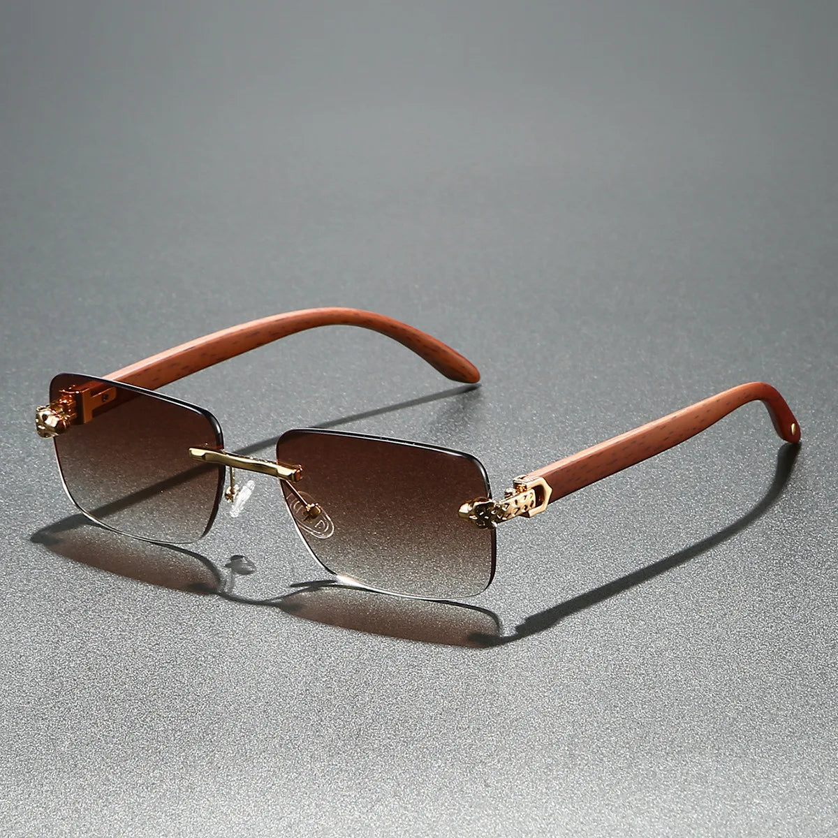 Europe Fashion Rectangular Sunglasses – Men Women Unisex Luxury Rimless Frameless Sun Glasses | Cheetah Style Wooden Texture
