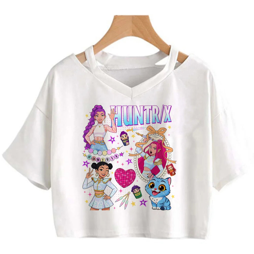 Kpop Demon Hunters Girls Crop T-Shirt – Women’s O-Neck Summer Y2K Punk Sleeveless Top