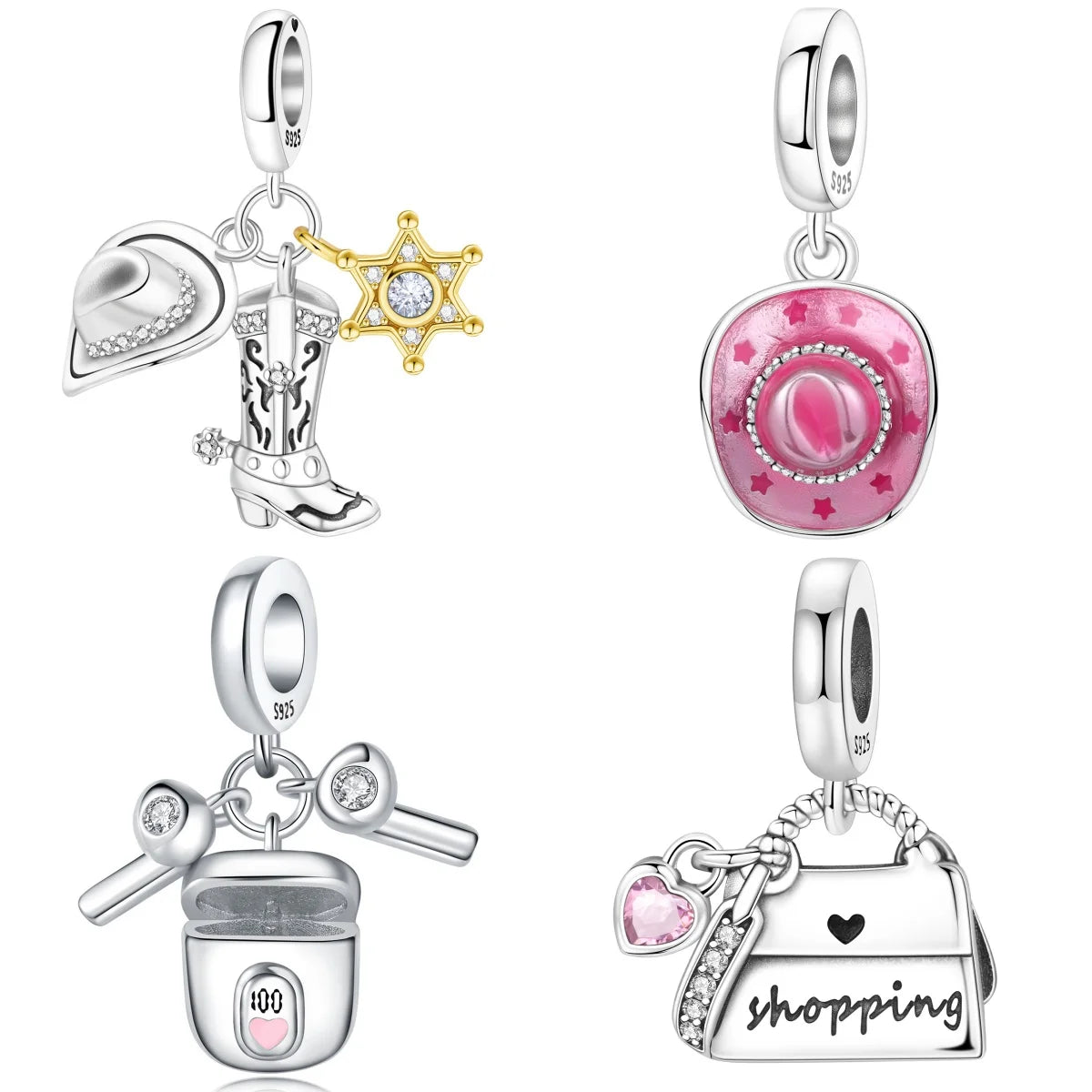 925 Sterling Silver Western Cowboy Boots Charm Bead | Hobby Series Pendant for Bracelet DIY Jewelry Gift