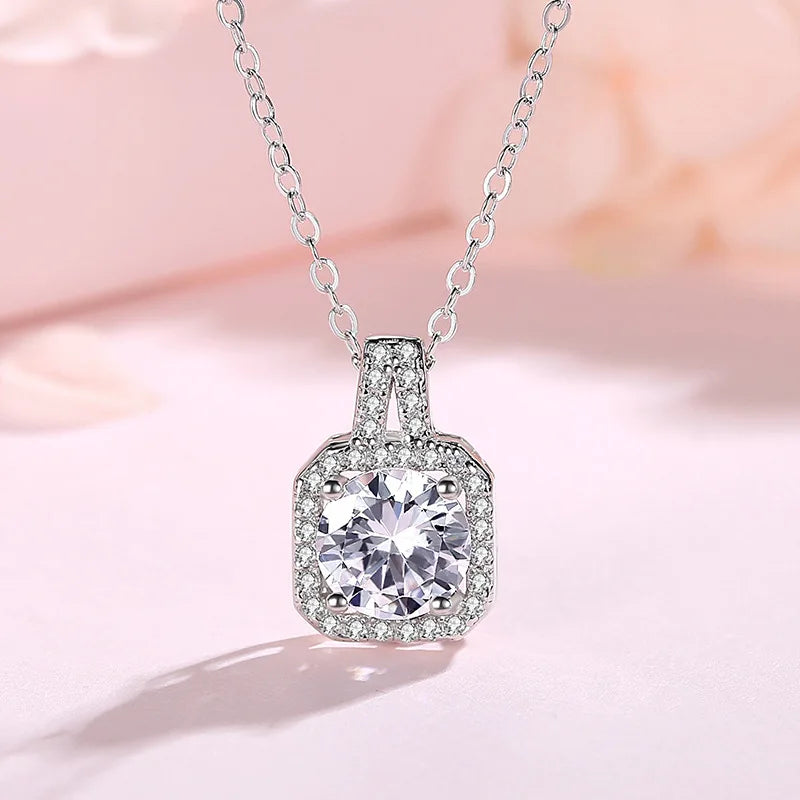 Classic Square 925 Sterling Silver Women’s Necklace – 1 Carat D Color Moissanite Luxury Jewelry for Date & Party