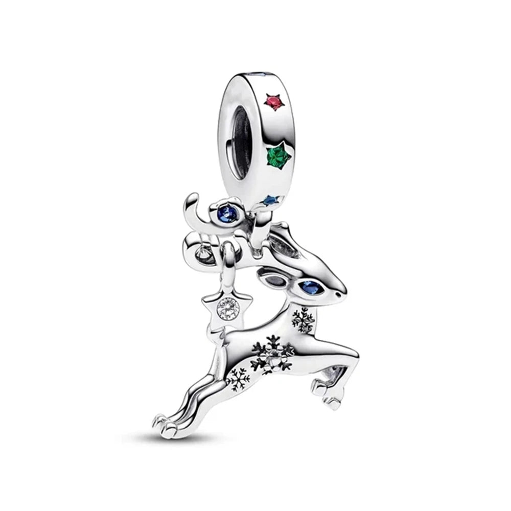 925 Sterling Silver Santa Claus Christmas Tree Elk Socks Charm | Fits Original Pandora Bracelet | DIY Lady Girl Jewelry