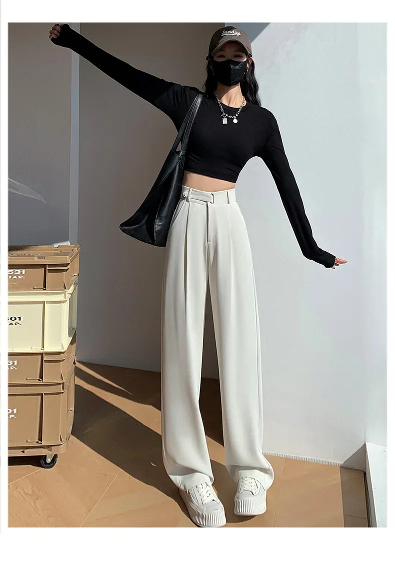 Office Ladies Casual Wide Leg Pants – Women’s Elegant High Waist Loose Trousers Spring Summer 2025