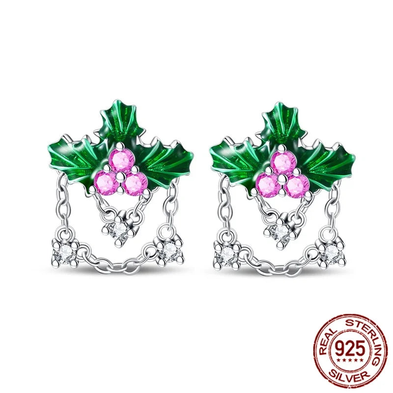 S925 Silver 🎄 Christmas Bell & Flower Earrings 💎 Holiday Gift for Women