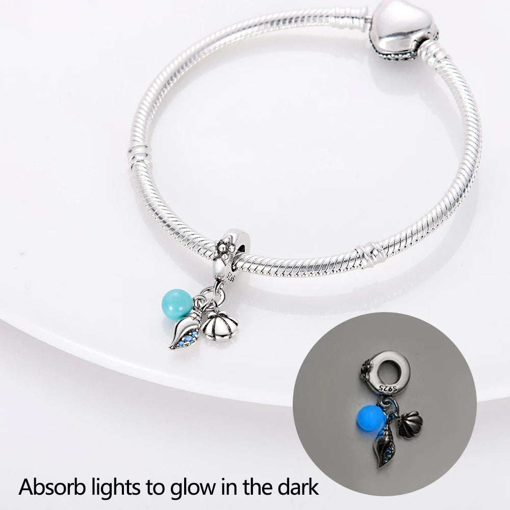 925 Sterling Silver Luminous Ocean Crab Shell Charm | Fit Original Bracelet DIY Birthday Jewelry Gift for Women