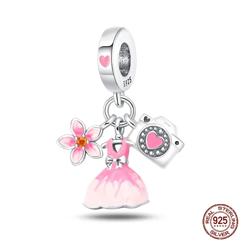 925 Sterling Silver Fashion Life Series Charms – High Heels, Lipstick, Dress & Perfume Beads Fit Pandora Bracelets DIY