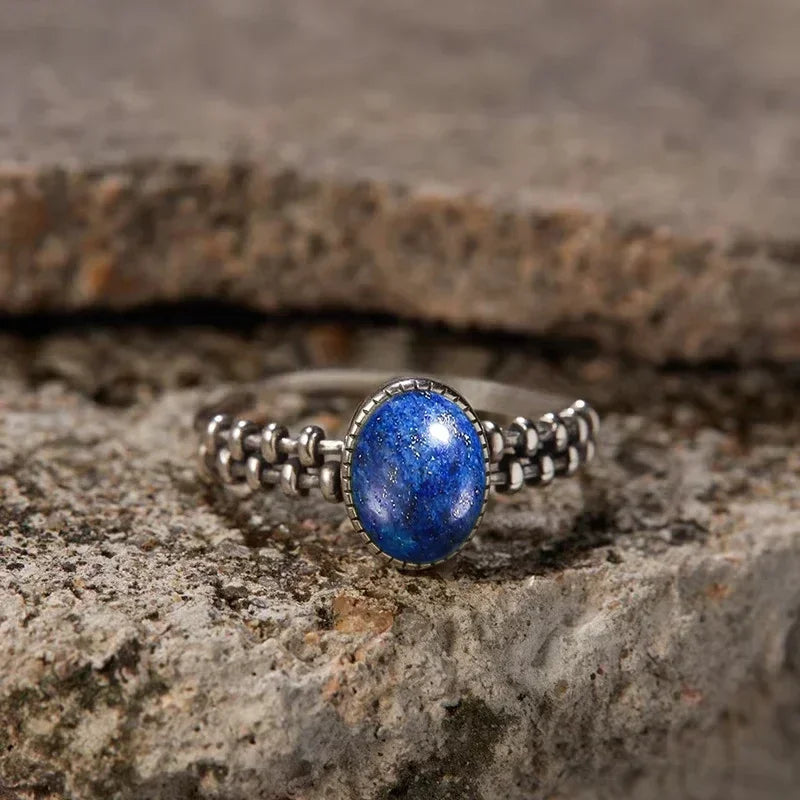 S925 Sterling Silver Gear Chain Ring with Black Onyx – Vintage Punk Style Unisex Jewelry Gift for Men & Women